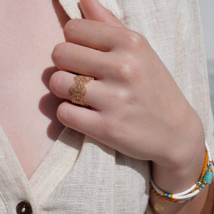 Bague ajustable argent 925 plaquée or 3 microns