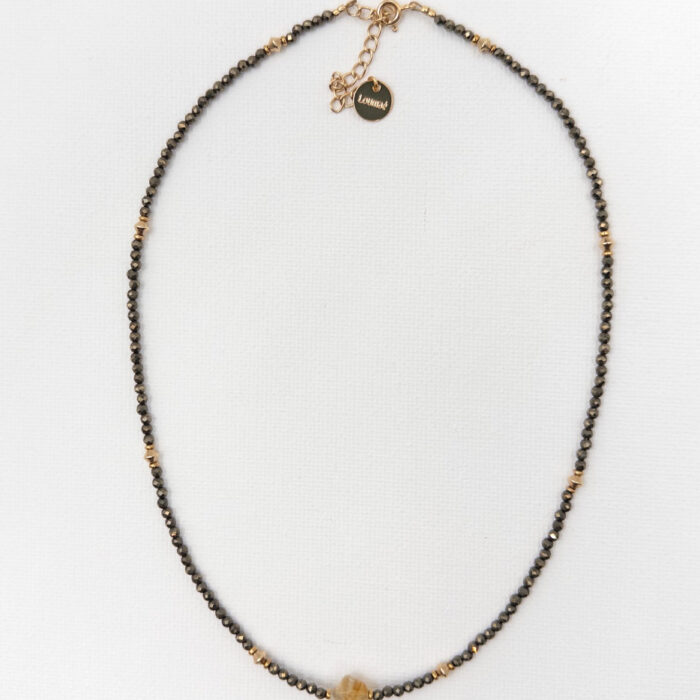 collier en pierres fines kaki et jaune