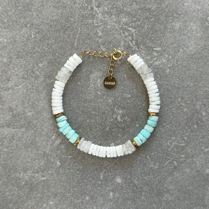bracelet blanc en coquillage et pierre naturelle