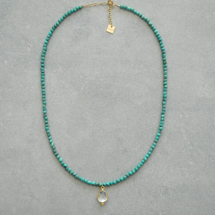 Collier en pierres naturelles et pendentif en argent 925, plaqué or 3 microns